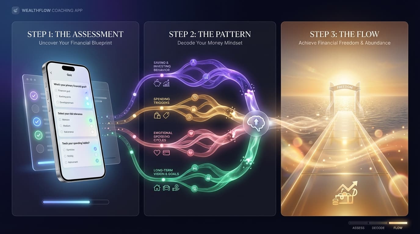 Your 3-Step Path: 1. Take the Quiz, 2. Discover Your Type, 3. Break Free from Money Stress